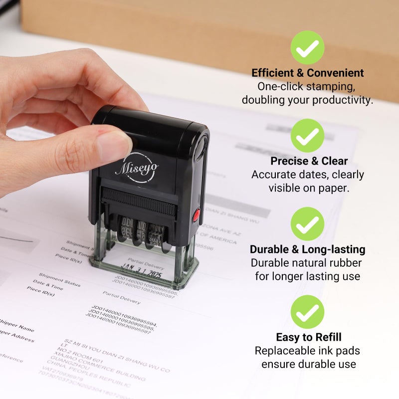 Miseyo Self Inking Date Stamp - Black (2 Black Refill Ink pad Included) - Image 3